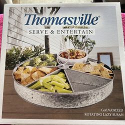 THOMASVILLE SERVE & ENTERTAIN GALVANIZED ROTATING LAZY SUSAN NEW IN BOX