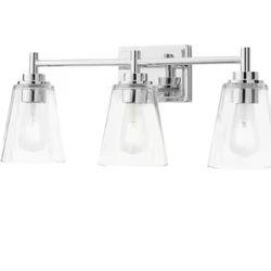 Hampton Bay Wakefield 22 in. 3-Light Chrome Modern Vanity with Clear Glass Shades