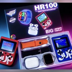 SUP HR100 Smart Watch Game Box with Accessories, Earbuds, Silicone Band