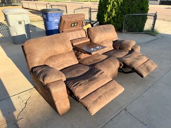 Brown Microfiber Reclining Loveseat with Console