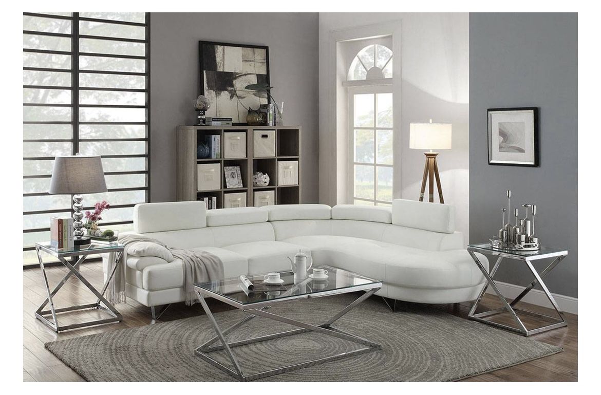 White Faux Leather Sectional Sofa  (Free Delivery)