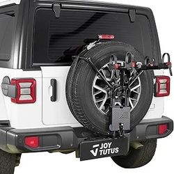 JOYTUTUS Spare Tire Bike Rack for 2 Bikes, Fits 25.5"-37" Diameter 10"-13.5" Width Tires, Anti-Wobble Foldable Bike Carrier with Lock for Wrangler Bro