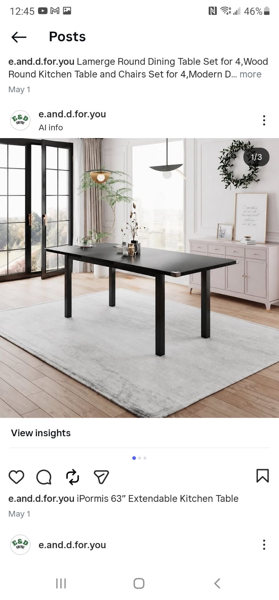 iPormis 63” Extendable Kitchen Table