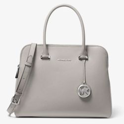 MICHAEL Michael Kors "Houston" 🩶PEARL GREY🩶 DOUBLE ZIP LEATHER SATCHEL🌟NWOT🌟