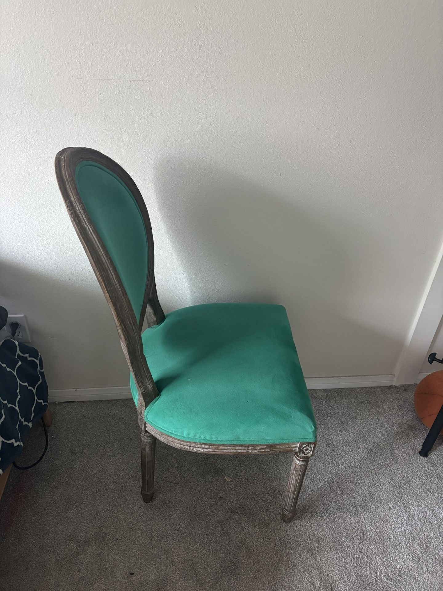 Green Felt Chair With Wooden Outer