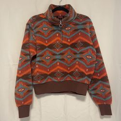 Rock & Roll Aztec Southwest Print Fleece Quarter Zip Pullover Size L