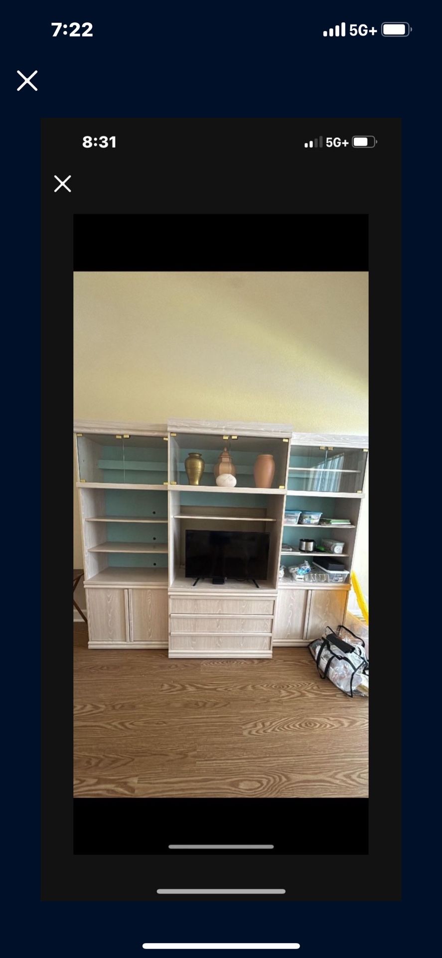 3 Pc Wall Unit /bar Stools/china Hutch/sofa
