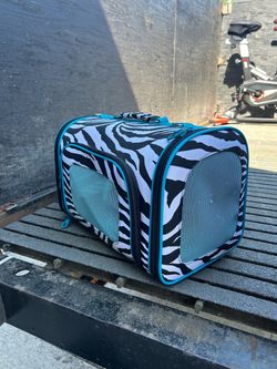 Blue Zebra Print Pet Carrier