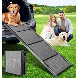 Dog Ramps for Large Pets, 67" L & 17" W Extra Wide Foldable Aluminum Pet Ramp with Waterproof & Non-Slip Rug Surface, Up to 250lbs for Giant Dogs 
