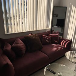 Maroon Velvety Couch 