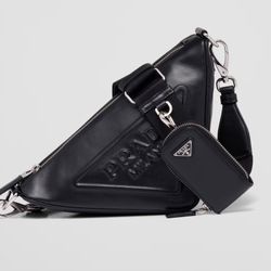 Authentic Prada Triangle Leather Shoulder Bag - Black - MSRP $2,600