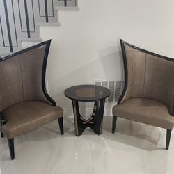 A & X Modern Black Crocodile & Rosegold End Table and Side Chairs 