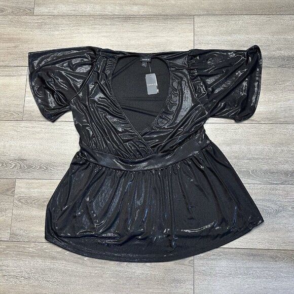Torrid Black Metallic Liquid Shimmer Shine Crew Neck Short Sleeve Top Size 1XL