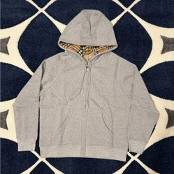 Burberry Cotton Blend Zip Hoodie Gray Men’s Large