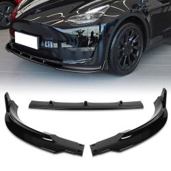 For 2020-2022 Tesla Model Y STP-Style Painted Black Front Bumper Body Spoiler Lip -(2-PU-547-PBK