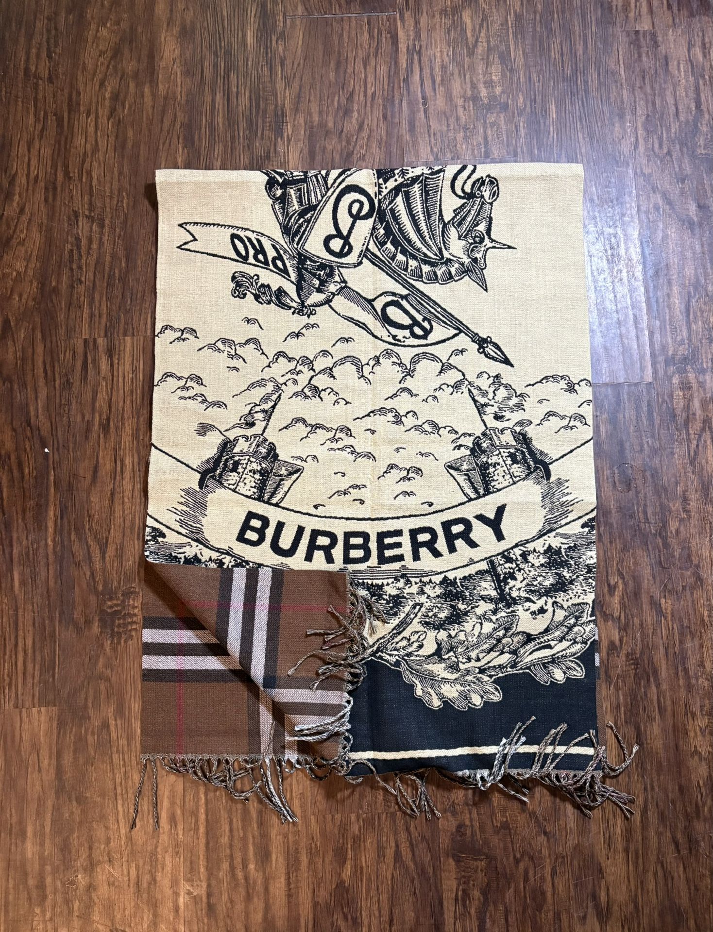 Burberry Wide Reversible Cashmere Scarf With Bag + Tags