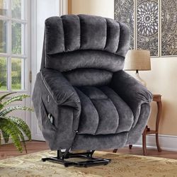Large Power Lift Recliner with Massage, Heat, USB Ports, Remote Controls, Side Pockets, Grey