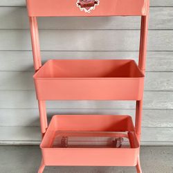 Metal Cart Three Levels Peach Pink Wheels