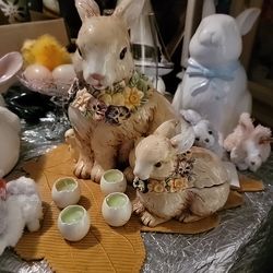 Harry & David Cookie Jar Bunny Rabbit Chicks Figural 12" Spring Decor