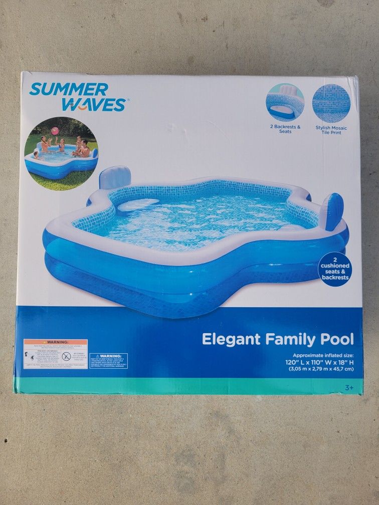 Summer Waves Elegant Family Pool 10ft 2 Cushioned Seats New