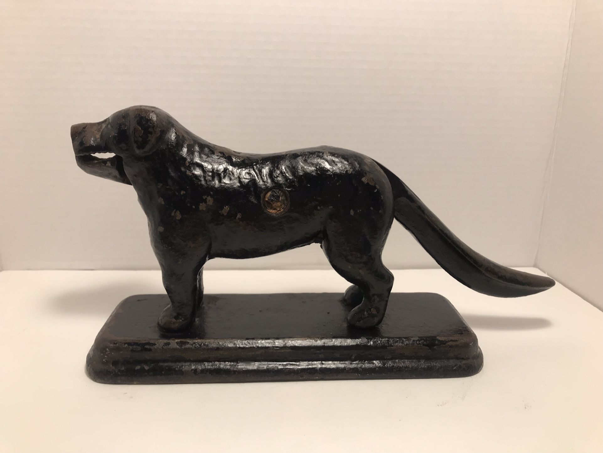Antique Cast Iron Dog Nutcracker Labrador Retriever on Base with Natural Patina