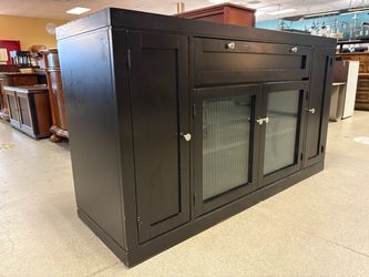 Black Ribbed Glass Door Media Stand