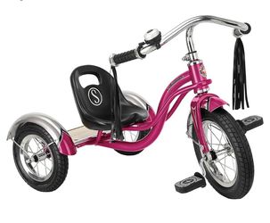 Schwinn Roadster Bike for Toddler, Kids Classic Tricycle, Low Positioned Steel Trike Frame with Bell and Handlebar Tassels, Rear Deck Made of Genuine 