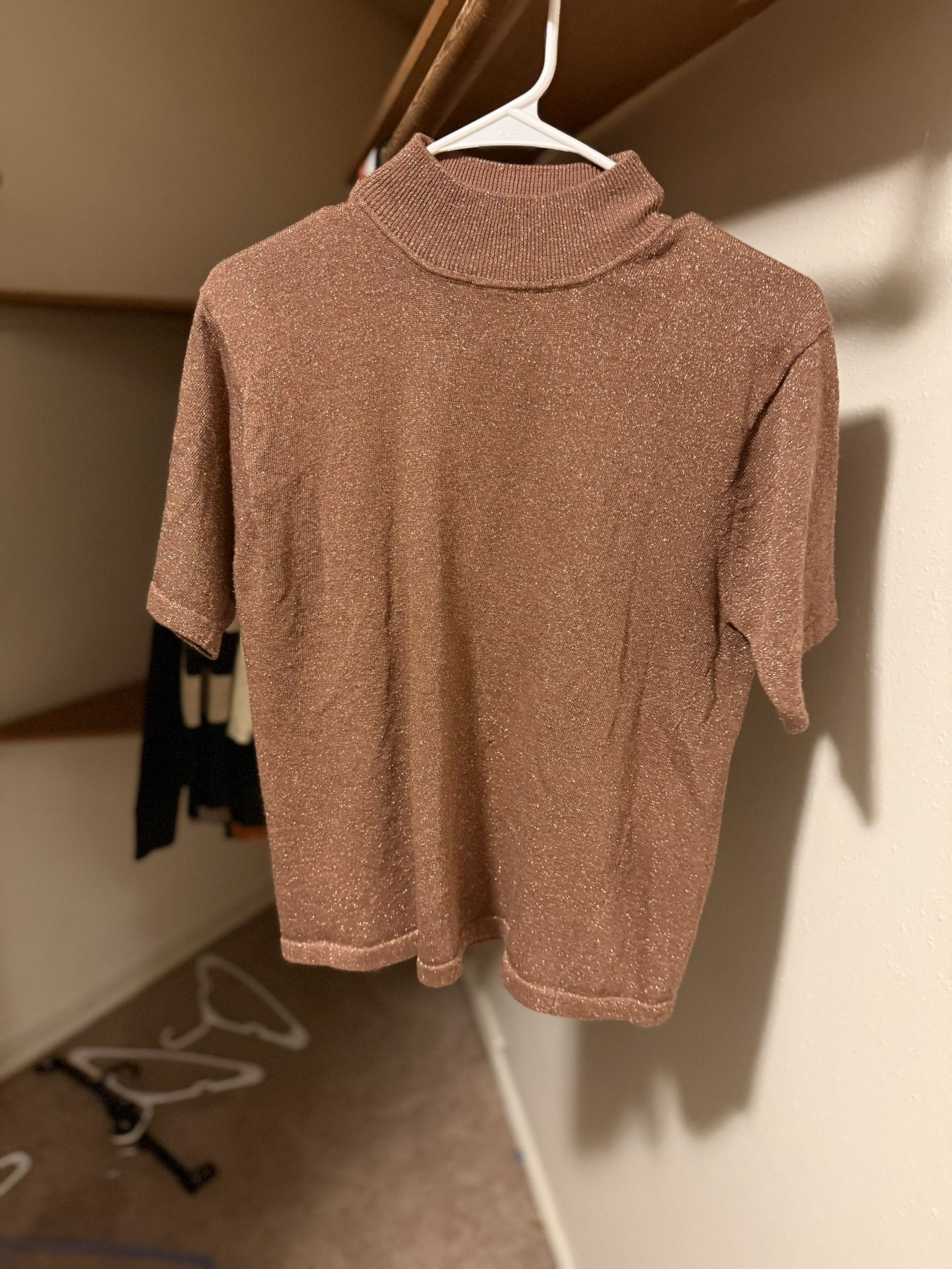Woman’s Brown Shimmer Mock T Neck Top
