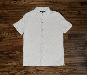 Banana Republic Heather Grey Performance Knit Button-Up Polo Shirt Size Medium