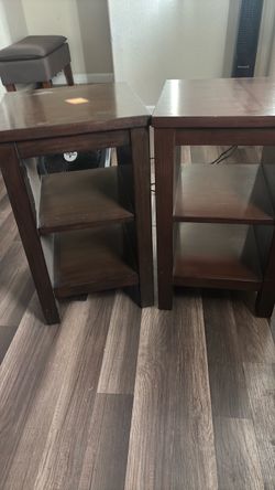 Set of two red Oakwood tables