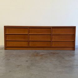 Mid Century Danish Teak 9 Drawer Dresser Long Lowboy