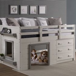 Twin Solid Wood Platform Loft Bed With Shelves