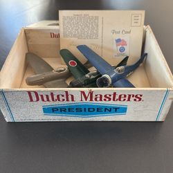 Vintage Toy Planes, Postcard And Cigar Box