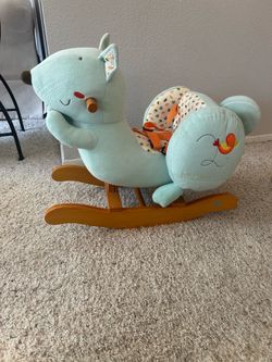 Labebe plush blue squirrel rocking horse sells new on Amazon for $80 selling for 50
