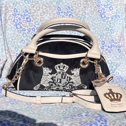 New Black Juicy Couture Purse Bowler Bag Handbag Satchel Y2K Scottie Dog Velour