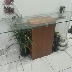 Entryway Teak And Glass Table