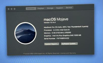 2017 13” MacBook Pro i5 8GB 2.3GHz 128SSD