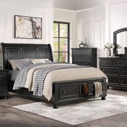 4pc Black Dining Set Solid Wood 