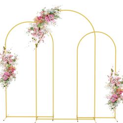 Wedding Arch Backdrop Stand 7.2FT, 6.6FT, 6FT Set of 3 Gold Metal Arch Backdrop Stand for Wedding Ceremony Baby Shower Birthday Party Garden Floral Ba