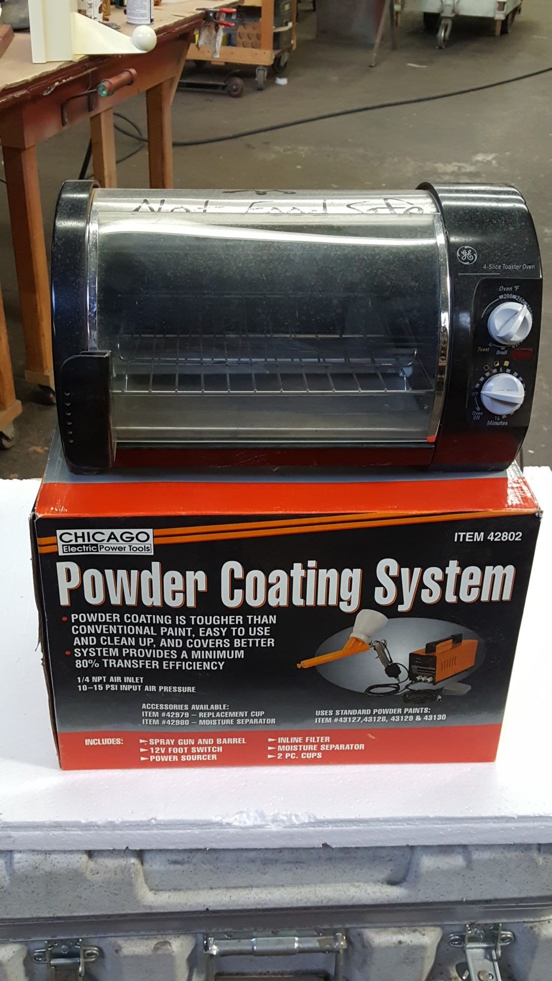 Powder coating system w/ toaster oven