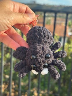 Crochet Mini Black Jumping Spider 🕷️ on a Keychain plushie