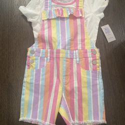NEW Girls Pink Striped Shirt And Shorts Overalls Size 4 By Garanimals #11