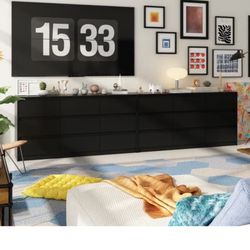2️⃣ Flash Moving Sale : Janeiya Black W18 Drawer Dresser – 126” Wide (2 Sets / 18 Drawers)