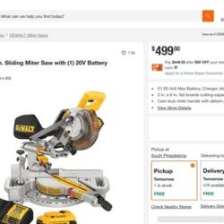 DEWALT 20V MAX Li-Ion 7-1/4" Cordless Sliding Miter Saw Kit (4 Ah) DCS361M1 NEW