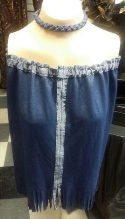 Blue fringe tube top (1X)