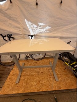 48” White Glass Electric Standing Desk w/ Drawer & USB Ports