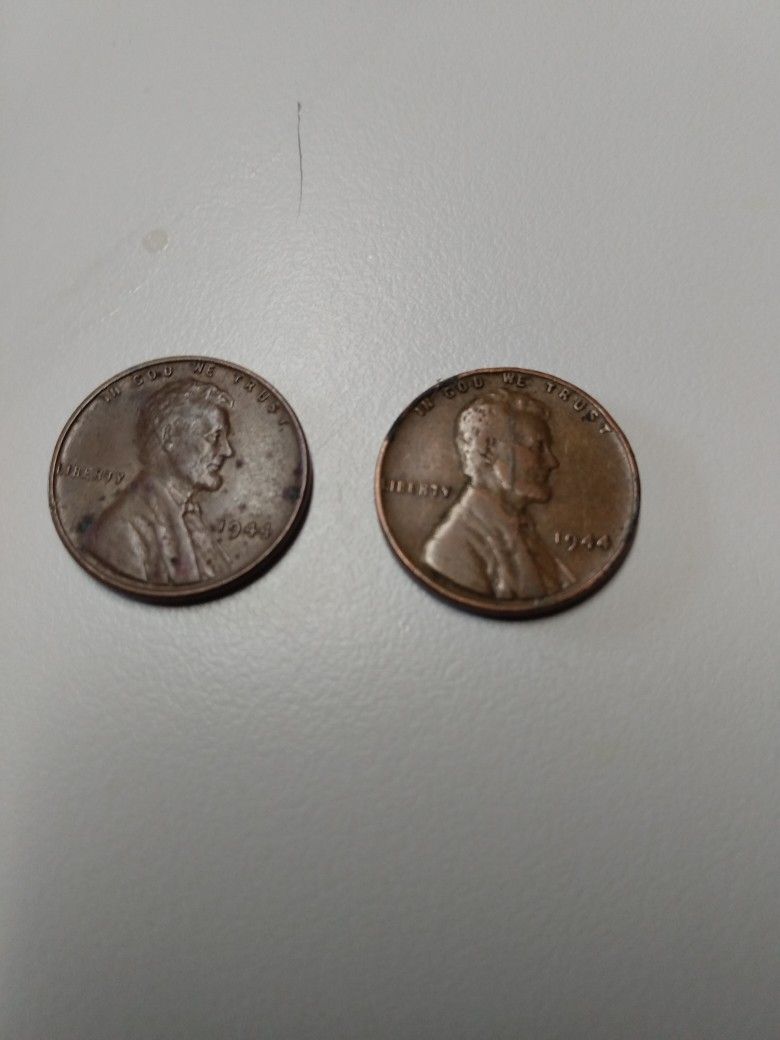 Two 1944 Wheat Pennies Good Shape