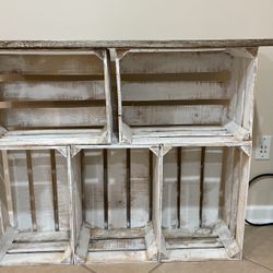 Decorative shelf with farmhouse wood top.