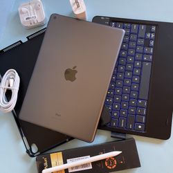 Apple IPad 9th Generation (10.2” Retina /Touch ID /IOS 18/ 2021 Model) 64GB with Pen, Keyboard  & Accessories 