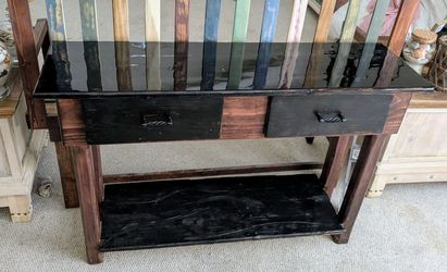 Black Wood Console Table with Two Drawers